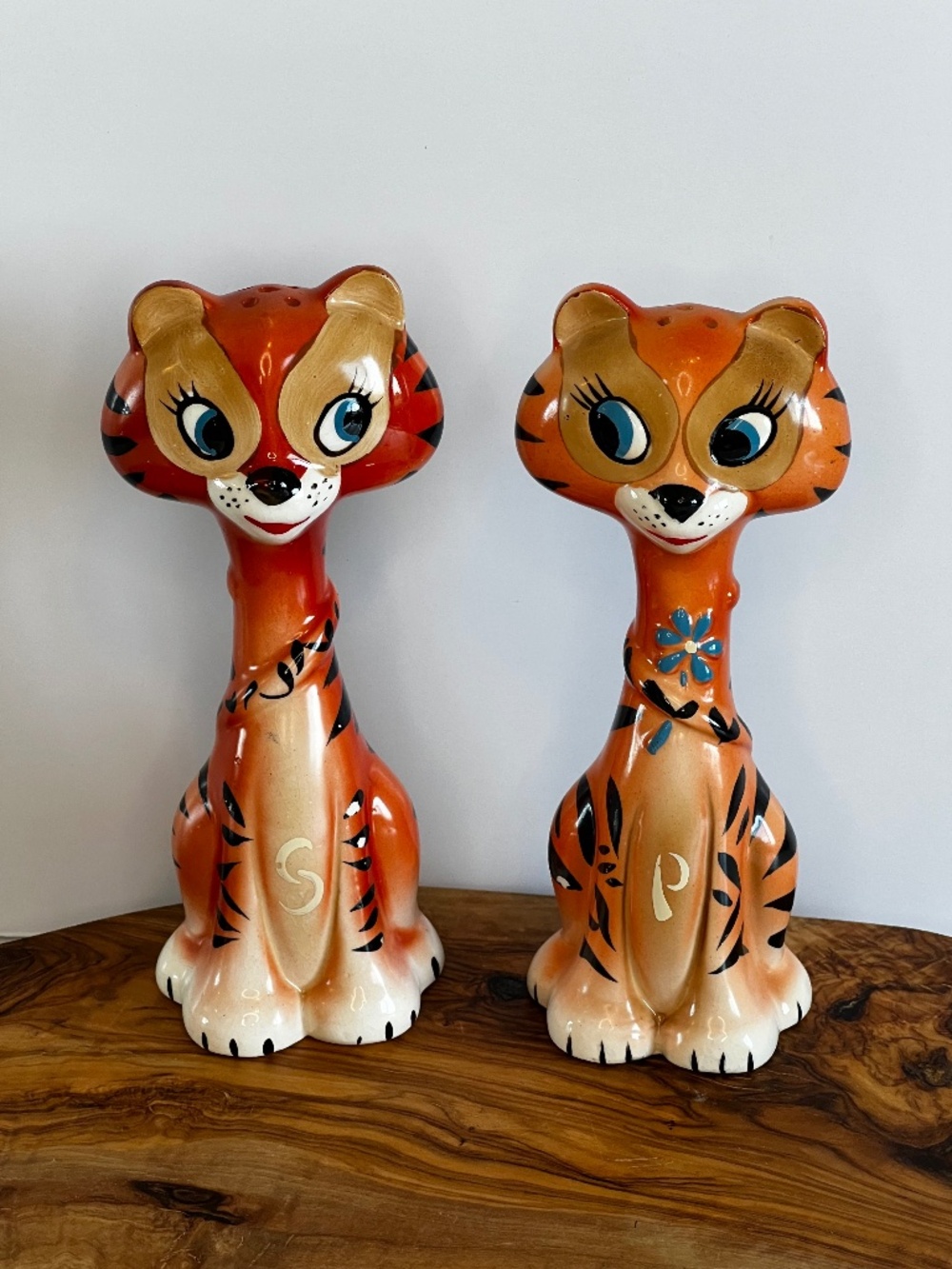 Vintage Anthropomorphic Tiger Salt & Pepper Shakers Made in Japan Kitsch 1950s